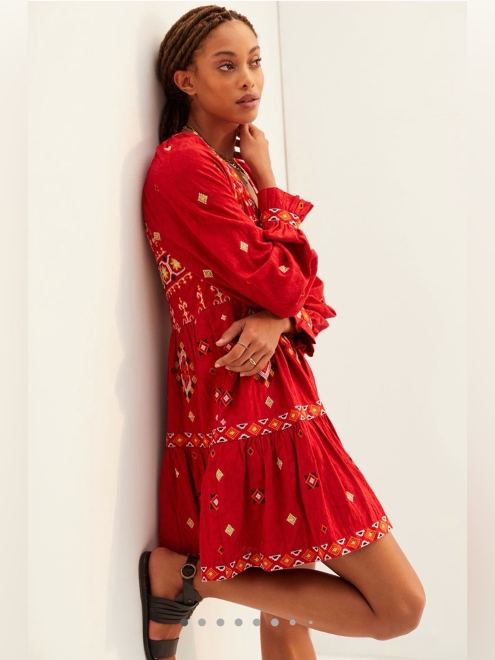 NWT Anthropologie‎ Embroidered Tunic Dress in Red Pattern Size Small